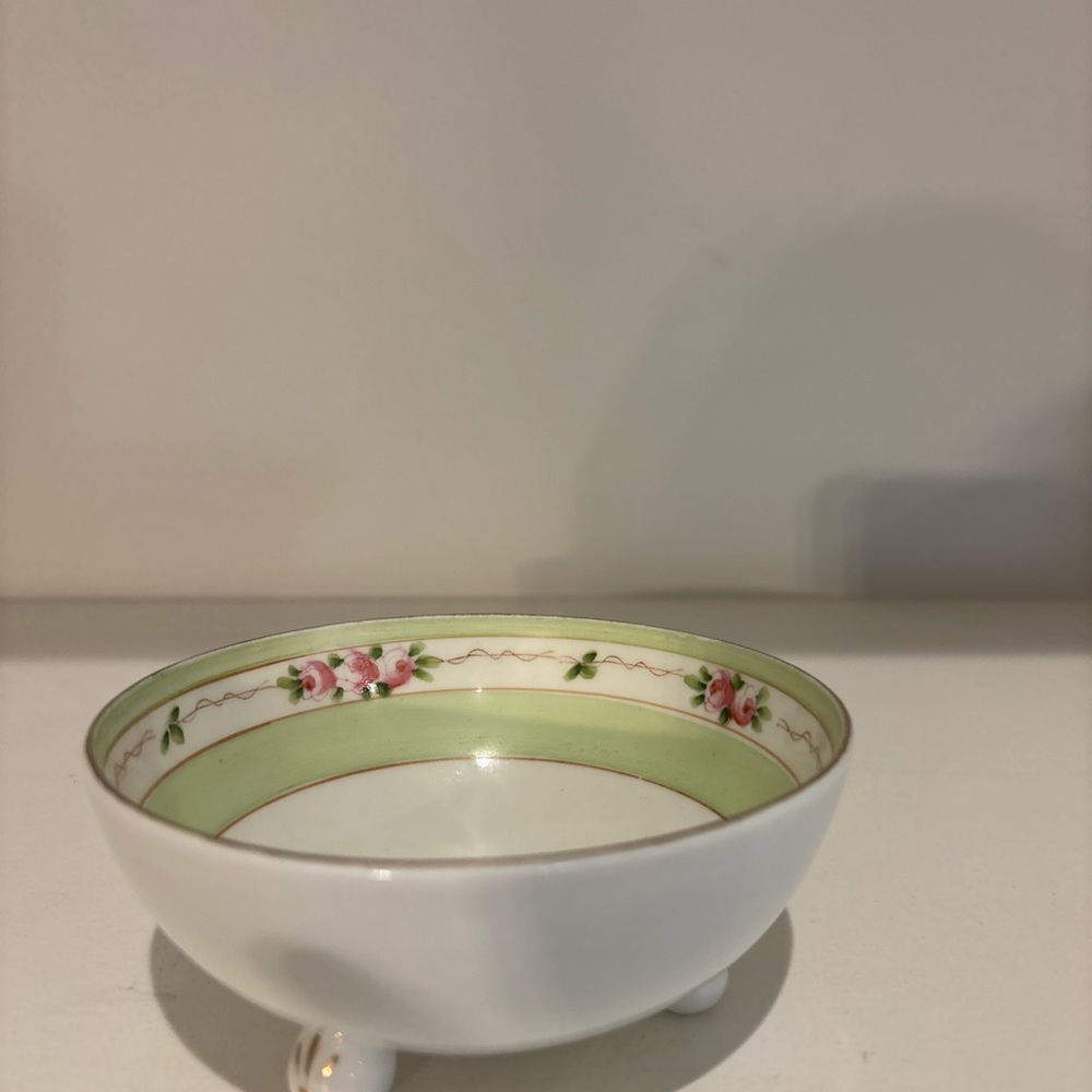 Antique Nippon Hand Painted Footed Nut, Candy, Tidbit Bowl